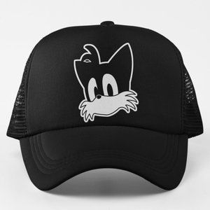 NEW Tails Fox Face Head Sonic Foam Trucker Mesh Snapback Hat BLACK
